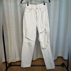 PacSun White Straight Leg Jeans with Distressed Details